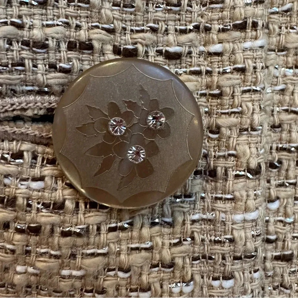 Context Tan Beige Gold Metallic Tweed Blazer Jacket Floral Lining Size 14 - Picture 9 of 15